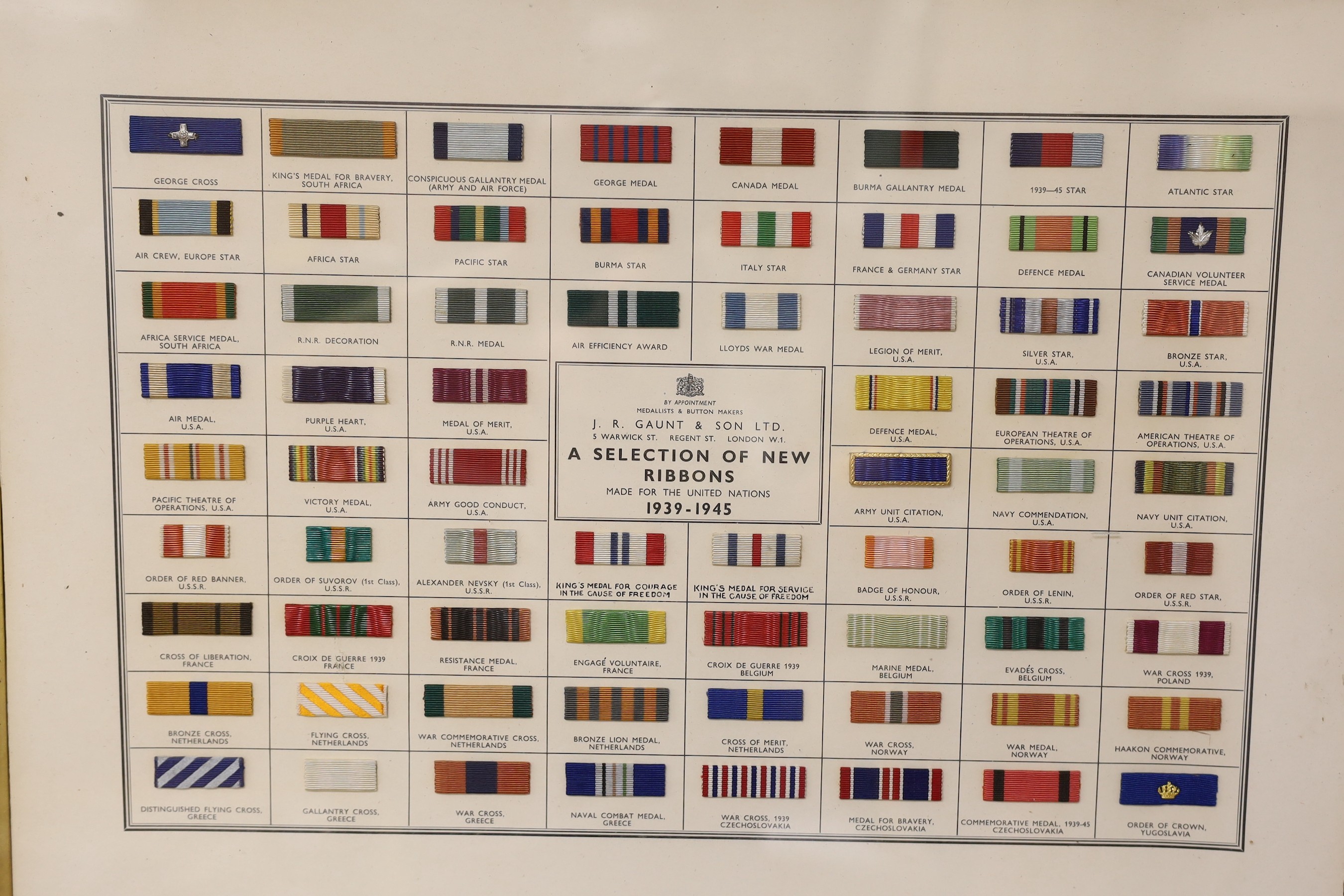 A framed display: selection of New Ribbons, 1939-45, Britain and Allies